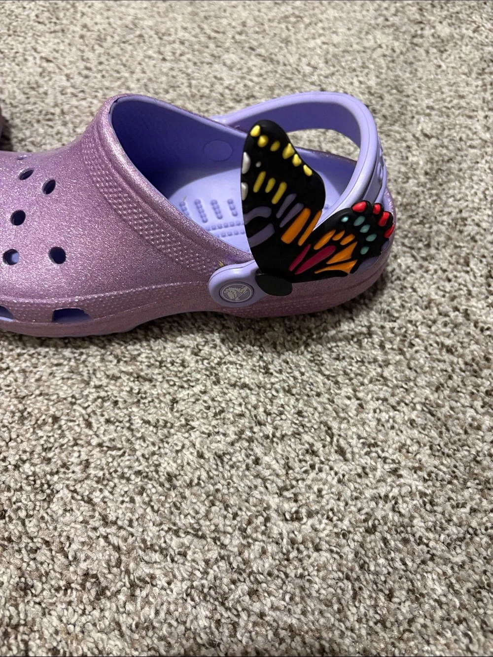Sparkle Purple Crocs Sandals with Back Strap and Butterfly